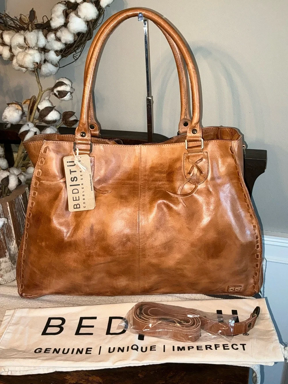 NWT Bed Stu Rockaway Shoulder Bag Crossbody Work School Tote Tan Rustic $345 - Picture 1 of 16